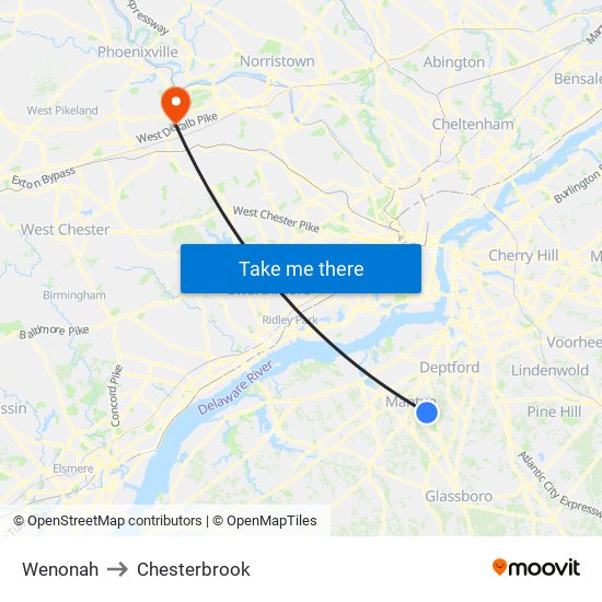 Wenonah to Chesterbrook map