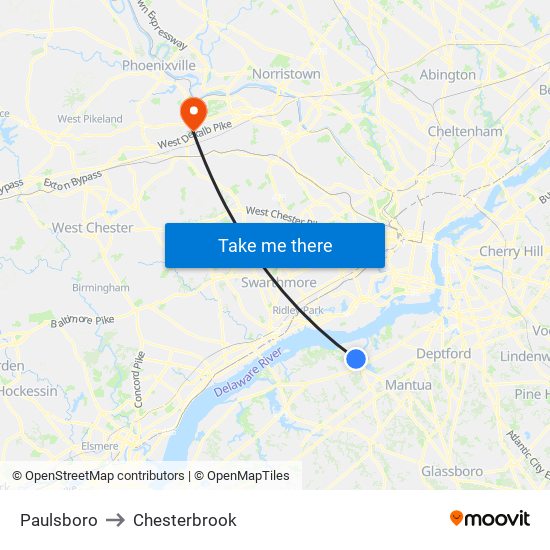 Paulsboro to Chesterbrook map