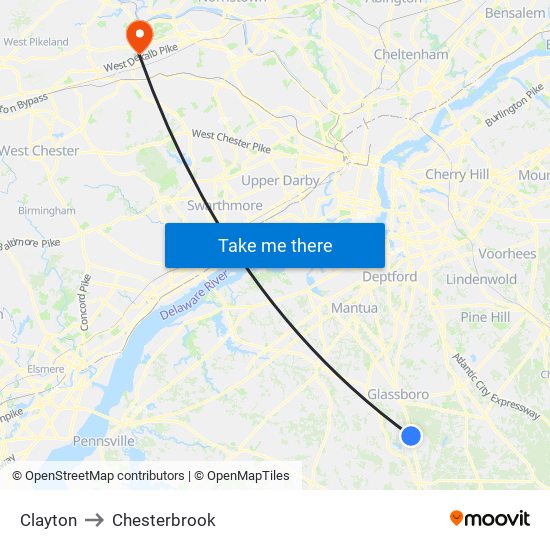 Clayton to Chesterbrook map