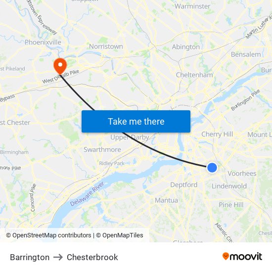 Barrington to Chesterbrook map