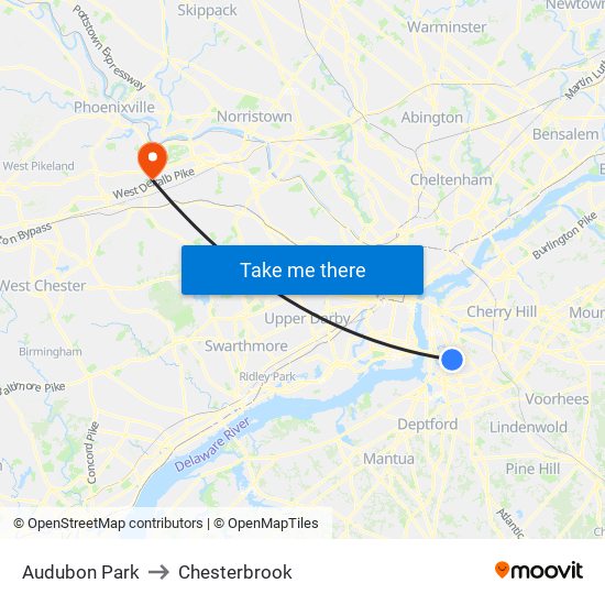 Audubon Park to Chesterbrook map