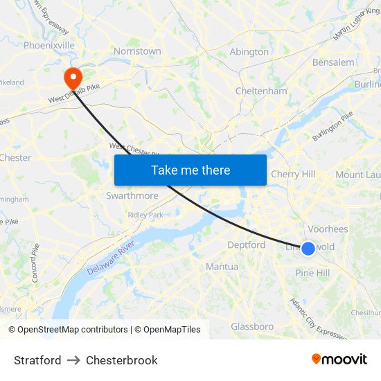 Stratford to Chesterbrook map