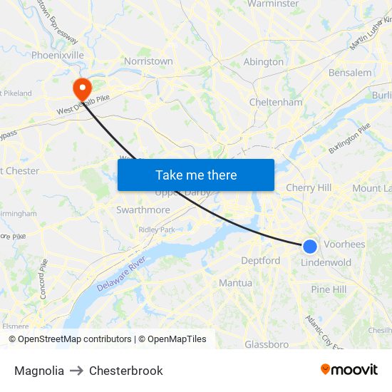 Magnolia to Chesterbrook map