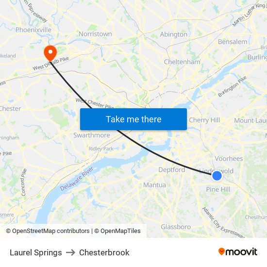 Laurel Springs to Chesterbrook map