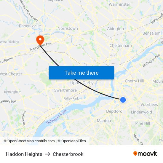 Haddon Heights to Chesterbrook map