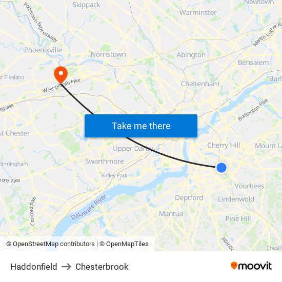 Haddonfield to Chesterbrook map