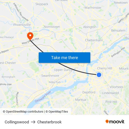 Collingswood to Chesterbrook map