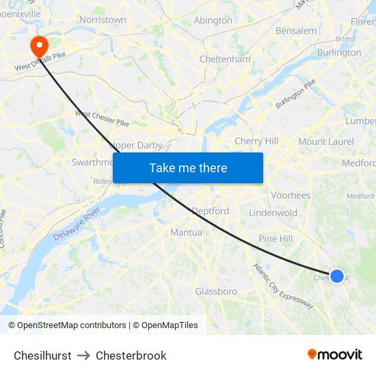 Chesilhurst to Chesterbrook map