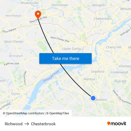 Richwood to Chesterbrook map