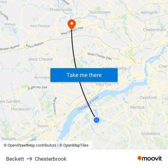 Beckett to Chesterbrook map
