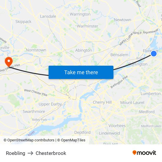 Roebling to Chesterbrook map