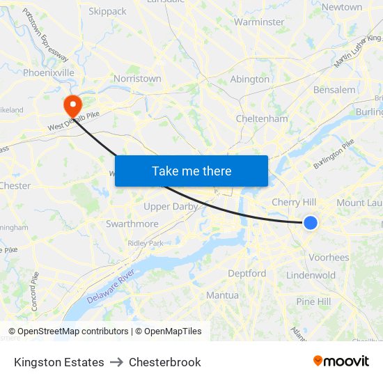 Kingston Estates to Chesterbrook map