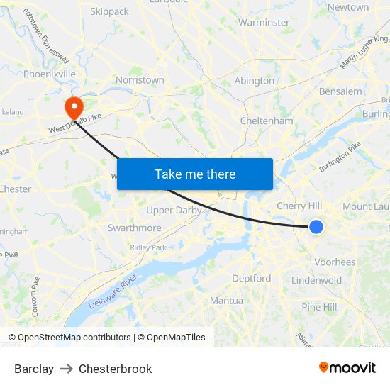 Barclay to Chesterbrook map
