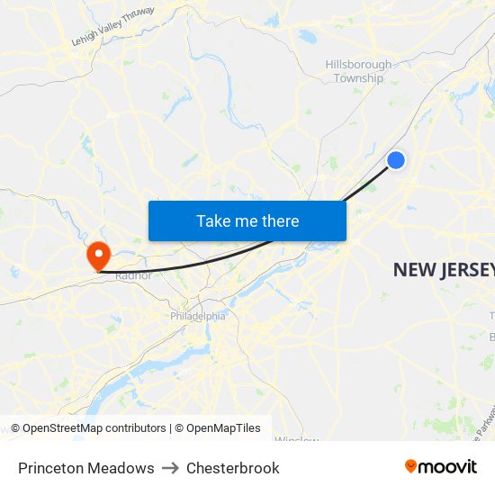 Princeton Meadows to Chesterbrook map