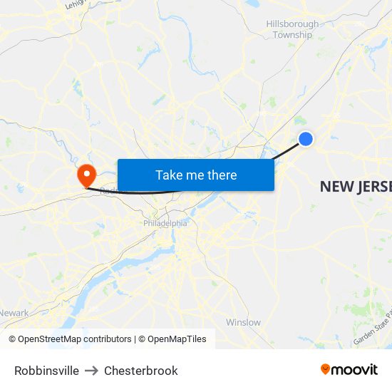 Robbinsville to Chesterbrook map
