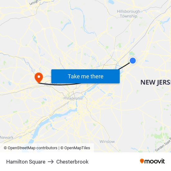 Hamilton Square to Chesterbrook map