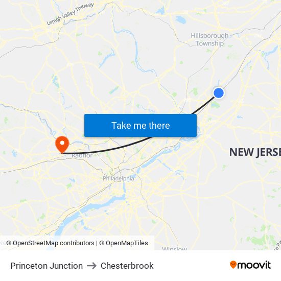 Princeton Junction to Chesterbrook map