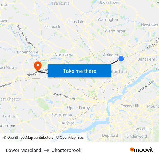 Lower Moreland to Chesterbrook map