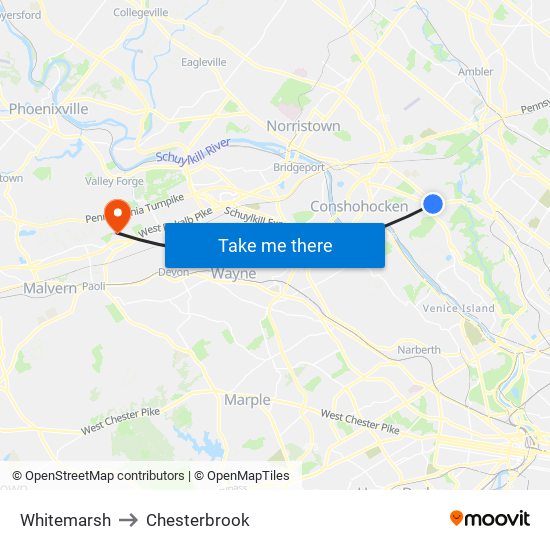 Whitemarsh to Chesterbrook map