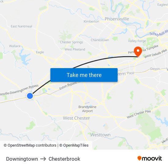 Downingtown to Chesterbrook map