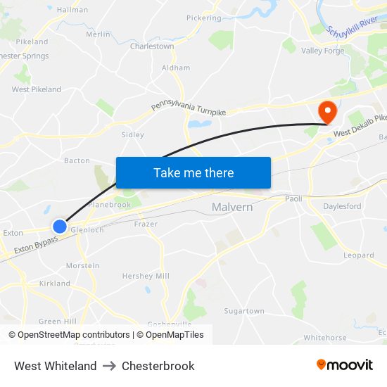 West Whiteland to Chesterbrook map