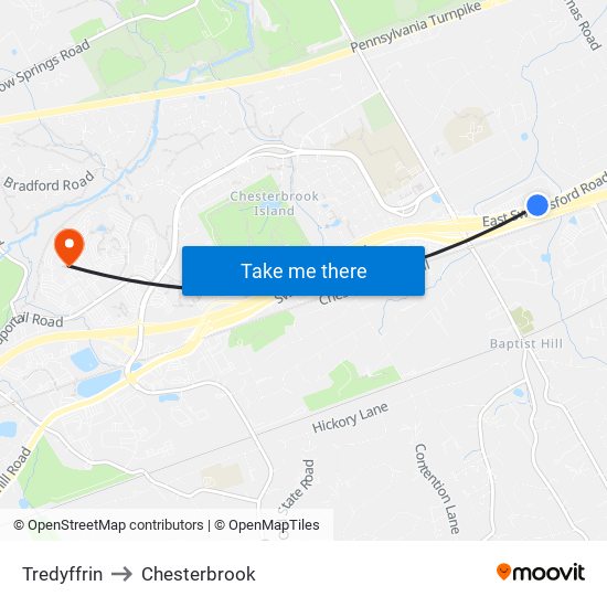 Tredyffrin to Chesterbrook map