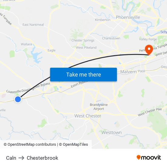 Caln to Chesterbrook map