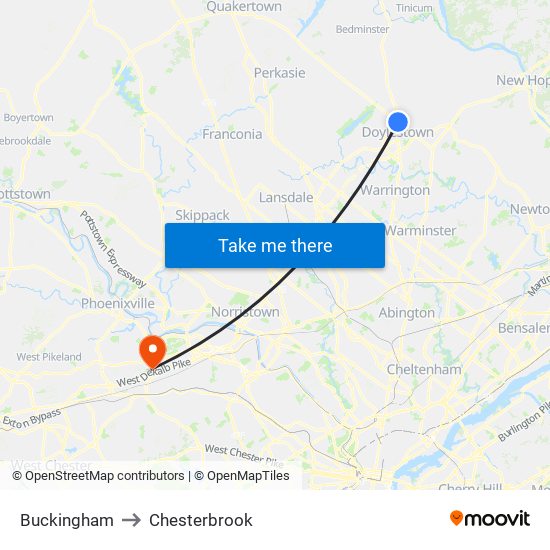 Buckingham to Chesterbrook map