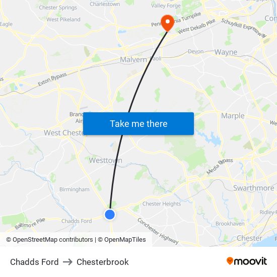 Chadds Ford to Chesterbrook map