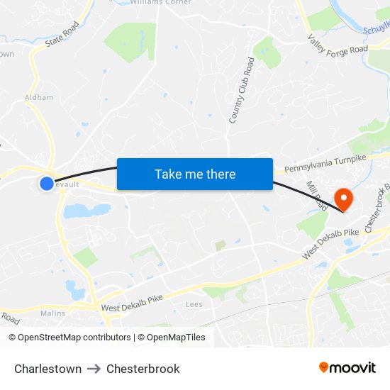 Charlestown to Chesterbrook map