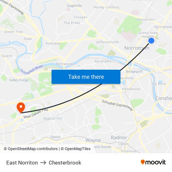 East Norriton to Chesterbrook map
