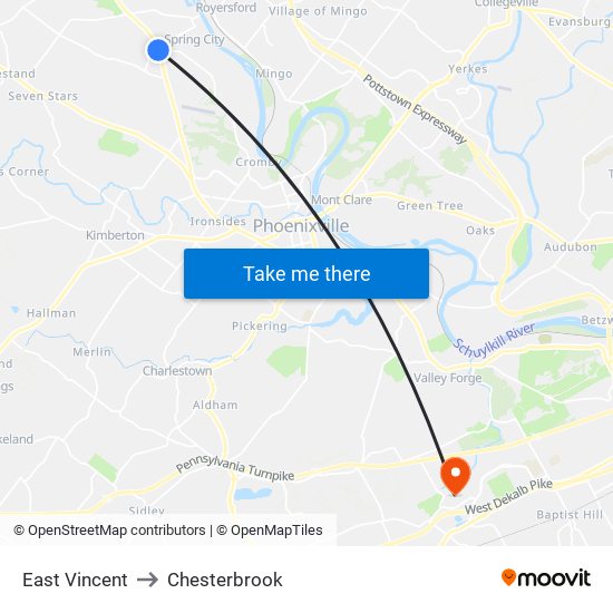 East Vincent to Chesterbrook map