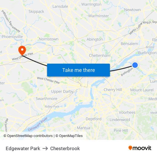 Edgewater Park to Chesterbrook map