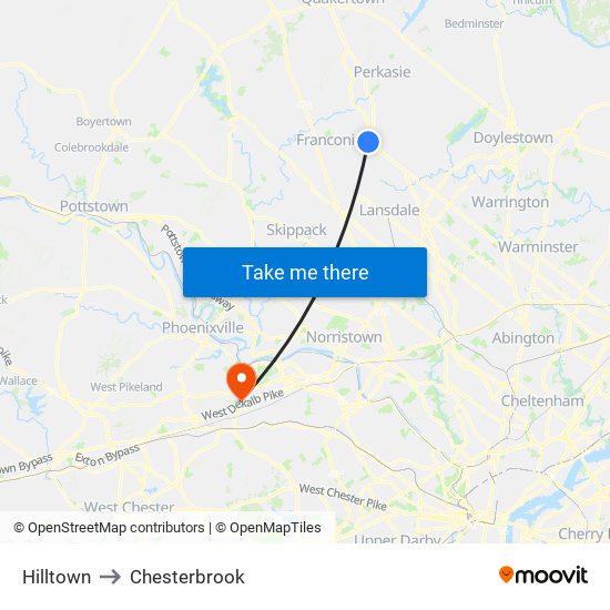 Hilltown to Chesterbrook map