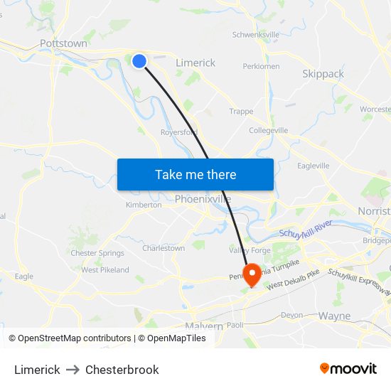 Limerick to Chesterbrook map