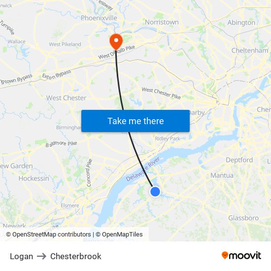 Logan to Chesterbrook map