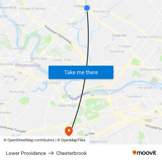 Lower Providence to Chesterbrook map
