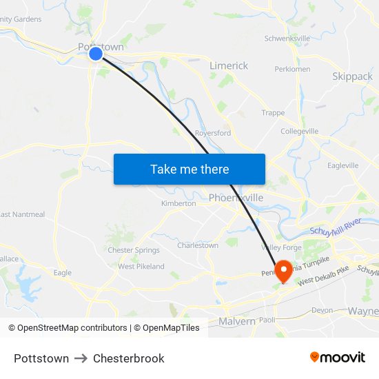 Pottstown to Chesterbrook map