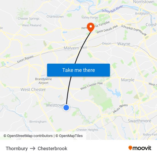 Thornbury to Chesterbrook map