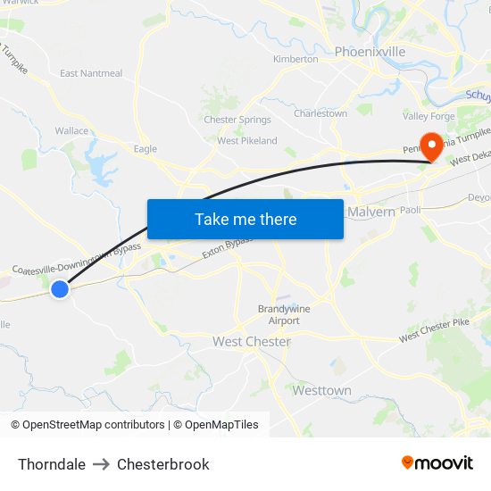 Thorndale to Chesterbrook map
