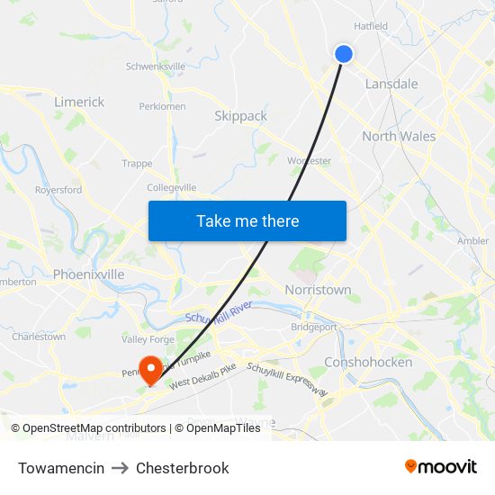 Towamencin to Chesterbrook map