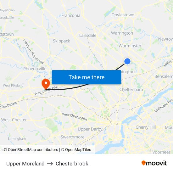 Upper Moreland to Chesterbrook map