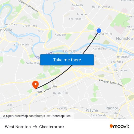 West Norriton to Chesterbrook map