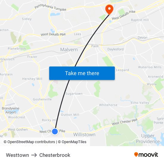 Westtown to Chesterbrook map