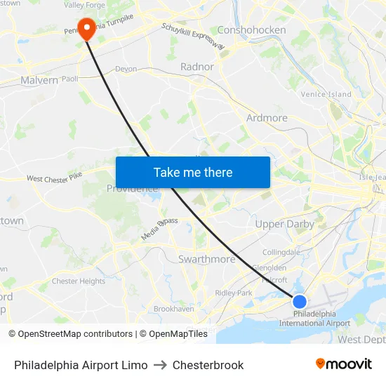 Philadelphia Airport Limo to Chesterbrook map