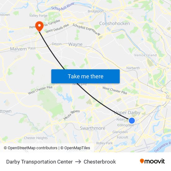 Darby Transportation Center to Chesterbrook map