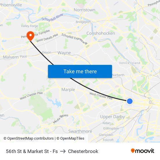 56th St & Market St - Fs to Chesterbrook map