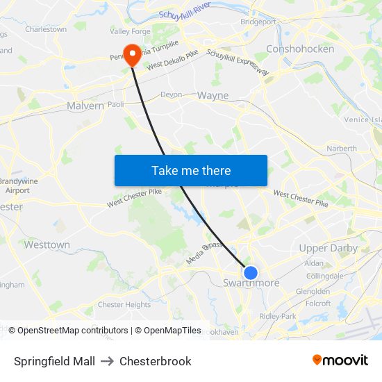 Springfield Mall to Chesterbrook map
