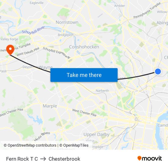 Fern Rock T C to Chesterbrook map