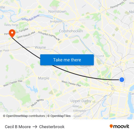 Cecil B Moore to Chesterbrook map